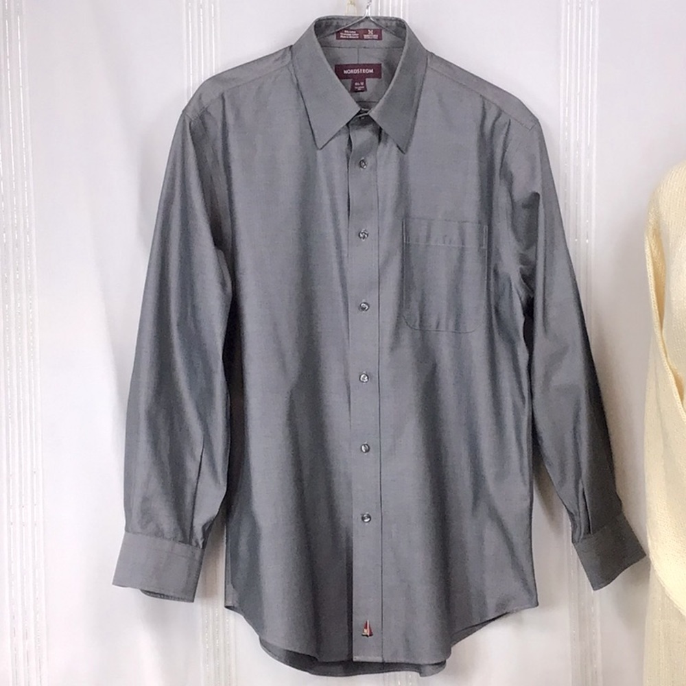 Nordstrom Smart-Care Wrinkle Free Silver Grey Tailored Fit Sz.15.5 Dress Shirt